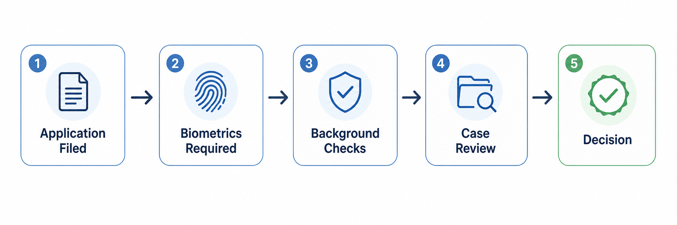 USCIS immigration application process showing biometrics and background checks