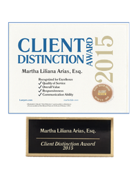 Immigration Law Attorney Martha Arias - 2015 BEST ATTORNEYS Client Distinction Award
